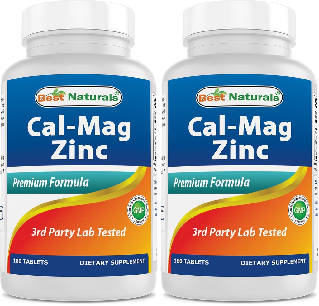 2 Pachete - Cele mai bune Naturale Zinc de magneziu de calciu - 180 comprimate - Complex mineral esenţial Cal Mag Zinc (Total 360 comprimate)