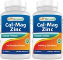 2 Pachete - Cele mai bune Naturale Zinc de magneziu de calciu - 180 comprimate - Complex mineral esenţial Cal Mag Zinc (Total 360 comprimate)
