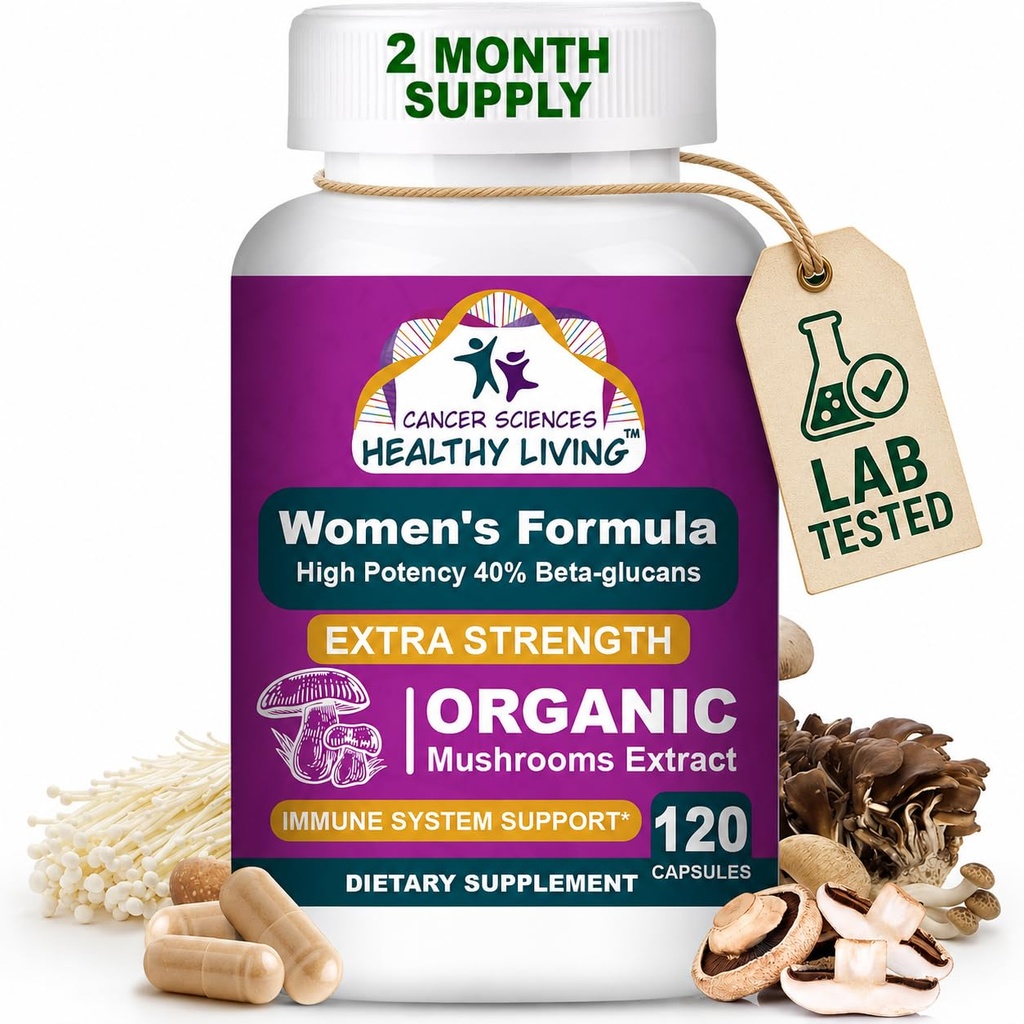 Stiinte Cancer Multivitamine organice pentru femei - Extrasul suplimentului de ciuperci - Vitamine de suport hormonal si imun - 1500 mg Complex non-GMO de ciuperci cu 40% beta-glucani,120 capsule