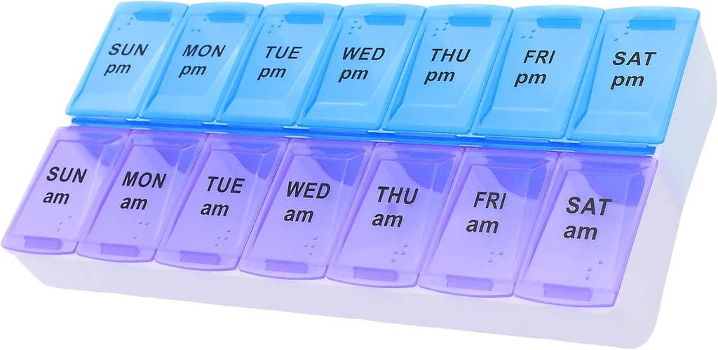 7 zi Weekly AM PM Organizator de pastile, ShysTech mari pastile cutie de pastile pentru pastile suplimente de vitamine (Purple/Blue)