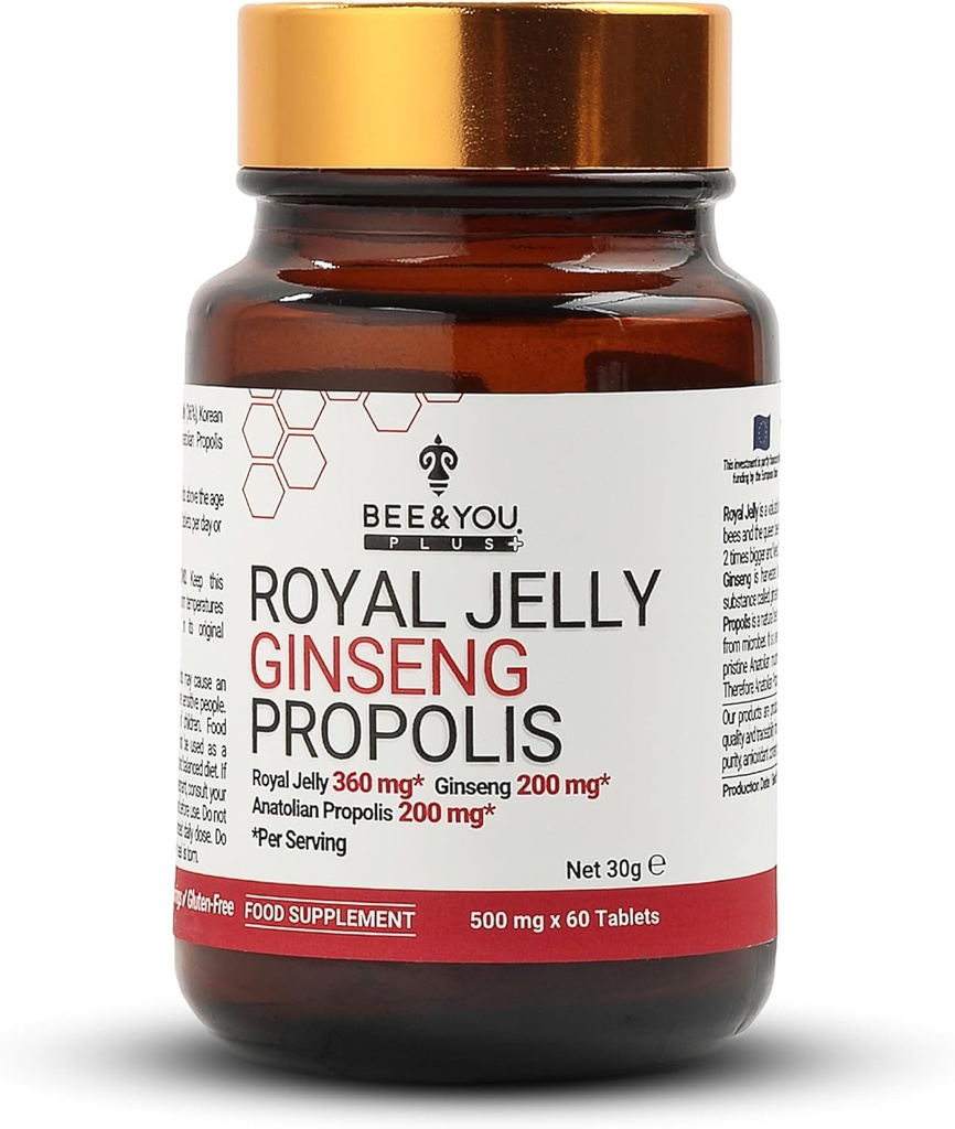 Albina si tu Royal Jelly cu Ginseng Tablet, Propolis Extract, 60ct, 100% Natural Superfood, Ultra Pure, Immune Supplement, Antioxidanti, Keto, Paleo, Gluten-Free