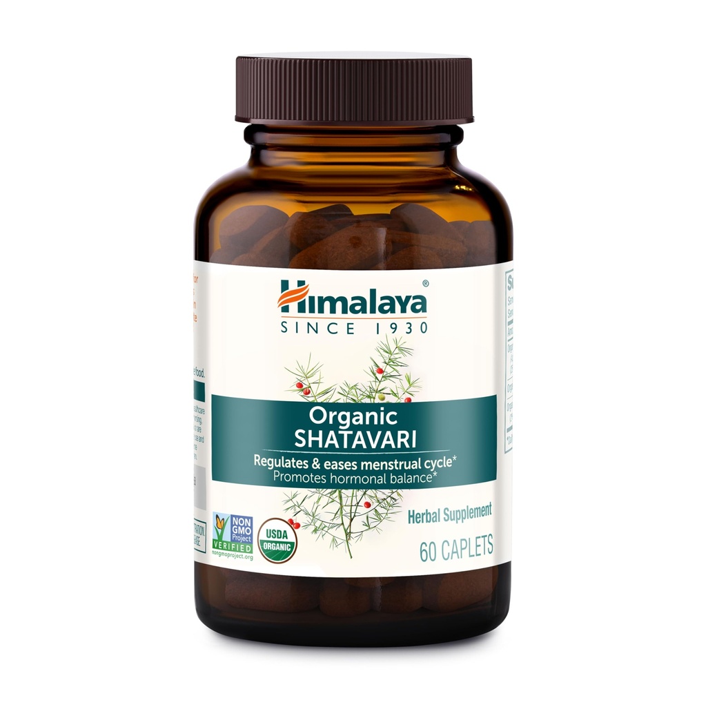 Himalaya Organic Shatavari - Promovează echilibrul hormonal pentru femei și Menstrual Cramp Relief - USDA Organic, Vegan, Gluten Free, 1300 mg, 60 Caplete