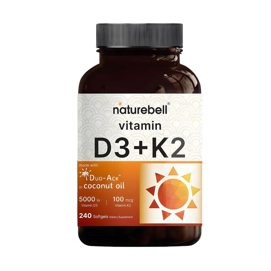 NatureBell Vitamina D3 5000 UI + K2 100 mcg, 240 Softgels 