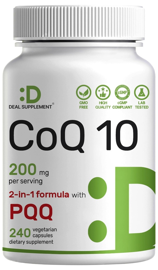 DEAL SUPLEMENT CoQ10 200mg cu PQQ 200mcg, 240 Veggie Capsule 