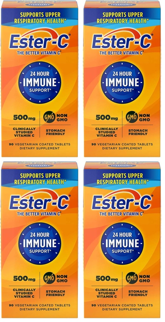 Ester-C 500 mg 24 Ore Vitamina C comprimate pentru suport imunitar, Vitamina C Supliment, 90 Count (Pachet de 4)