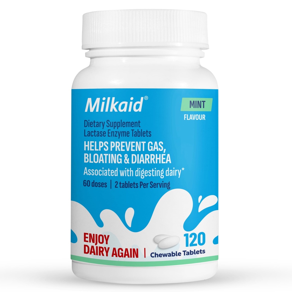 Milkaid Lactase Enzime Tablete masticabile pentru Intoleranță Lactoză Degrevare 