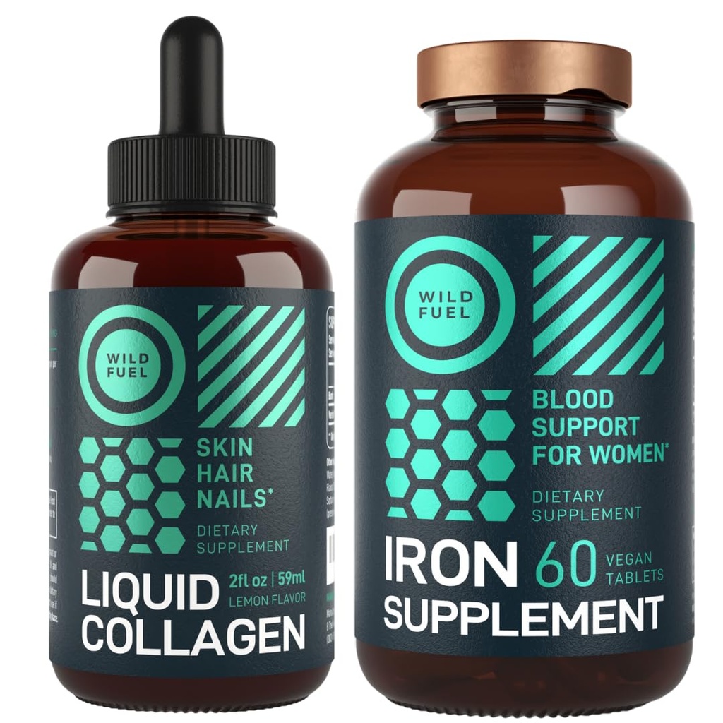WILD combustibil de fier Supliment pentru femei cu acid folic și peptide Colagen lichid cu Biotin Femeie Sănătate și Frumusețe Bundle