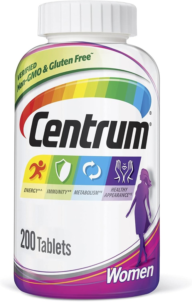 Centrum Multivitamine comprimat pentru femei, Multivitamine/Multimineral Supliment cu fier, Vitamine D3, B si Antioxidanti - 200 Conte