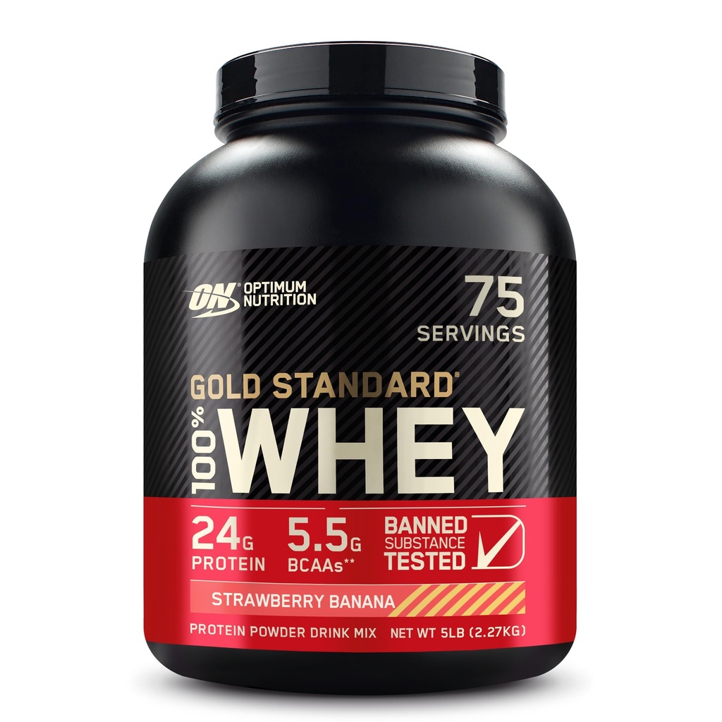 Optimum Nutrition Gold Standard 100% Whey Proteine pulbere, căpșuni Banana, 5 Pound (Packing May Vary)