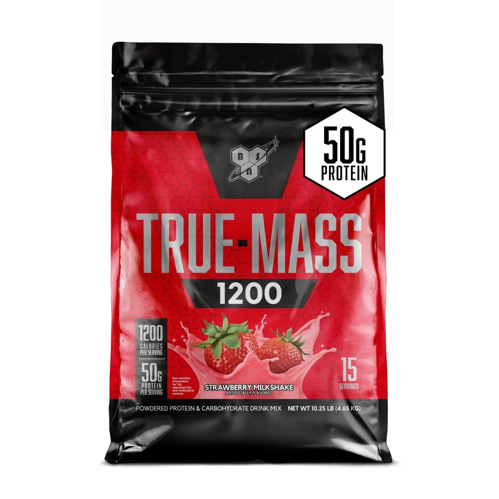 BSN TRUE-MASS Greutate Gainer, Muscle Mass Gainer Proteine pulbere, căpșuni Milkshake, 10.25 Pound