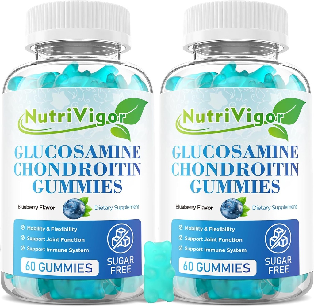Glucosamină Chondroitin Gummies, supliment suplimentar de sprijin comun cu MSM & Elderberry, supliment de sprijin comun pentru adulți, Bărbați și femei, aroma de afine, 120 Conte