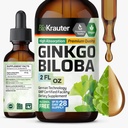 BIO KRAUTER Ginkgo Extract de Biloba - Lichid Ginkgo Biloba Suplimente pentru creier - Vegan, Alcool & Zahăr gratuit - 2 Fl Oz