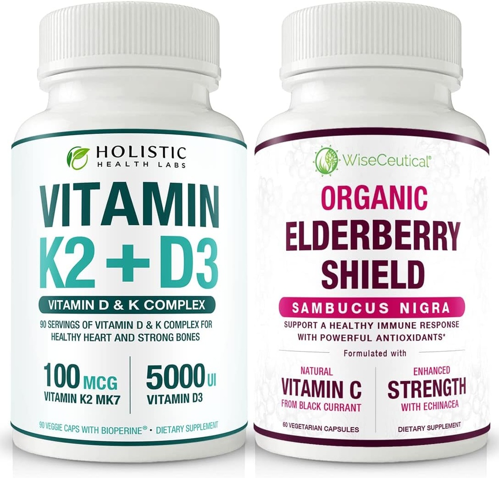 Max Absorbție Vitamina K2 + D3 și Elderberry organic cu coacăze negre și echinacea 