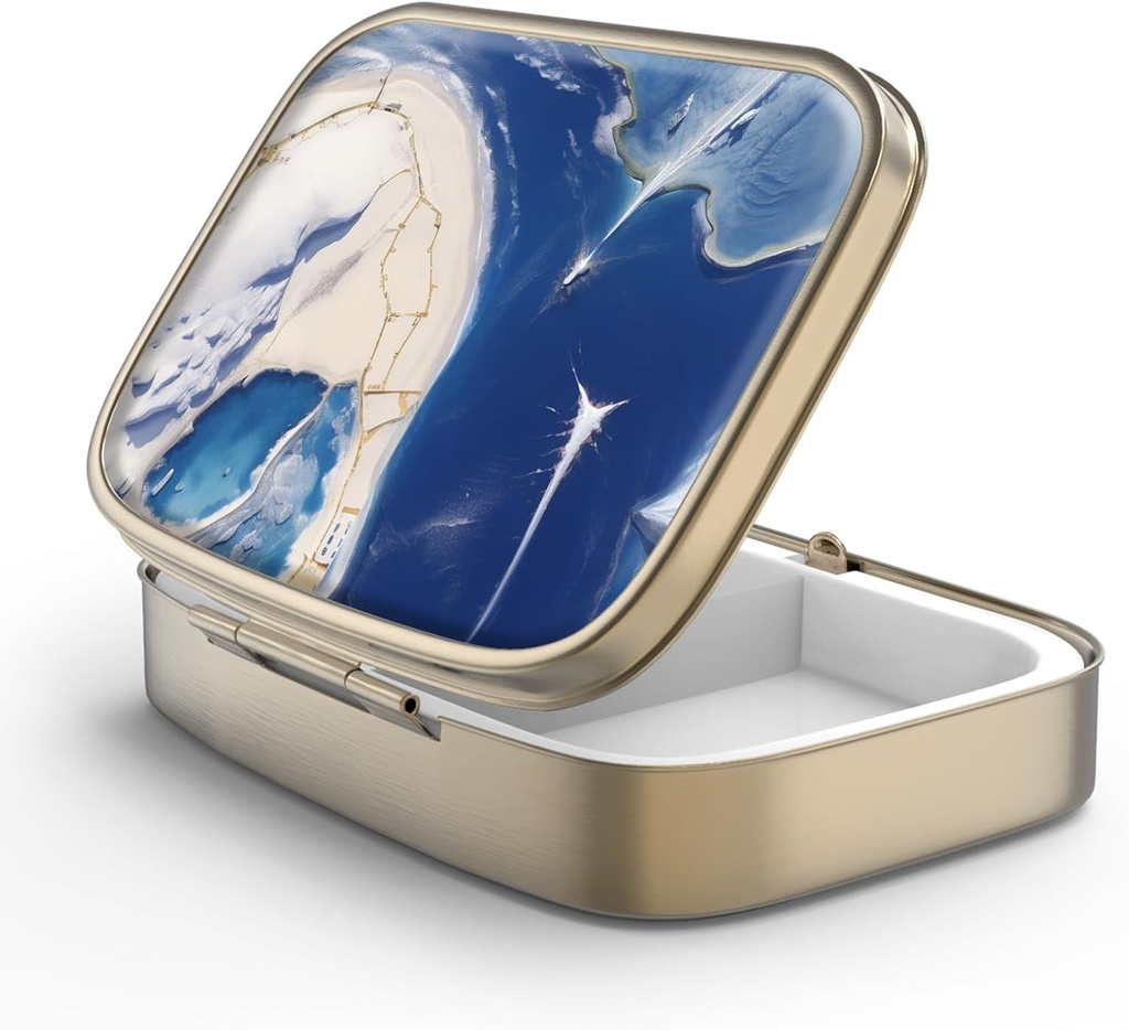 Pilula cutie de pastile cu oglindă retro 2 Compartiment mini-case pilula pentru Purse sau buzunar Bronz cutie de pastile dreptunghiulare sau vitamine, ulei de pește, Suplimente, Pilula Contine cadouri de călătorie (Marble Paint)