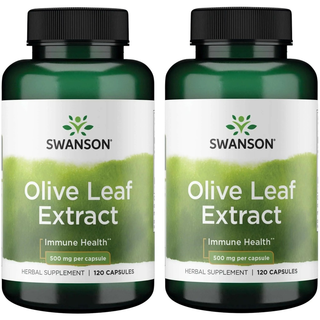 Swanson Olive Leaf Extract capsule cu 20% Oleuropeină - (120 capsule, 500 mg fiecare) 2 flacoane