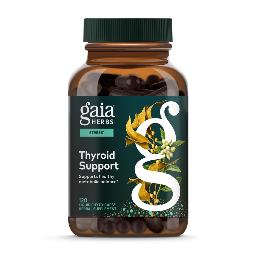 Gaia Herbs Suport tiroidian - Made with Ashwagandha, Kelp, Brown Seaweed & Schisandra to Support Healthy Metabolic Balance & Global Well-Being* - 120 Vegan lichid Fito-Capsules (40-Day Supply)