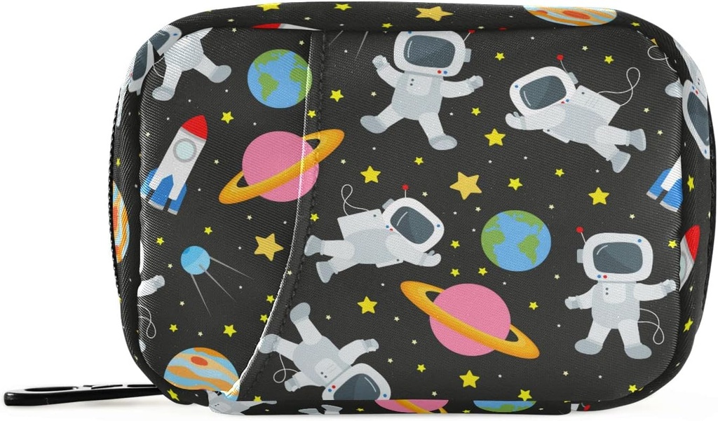 Space Travel Galaxy Astronauts Pill Box 7 zile Pill Case Bag Travel Pill Organizator sac cu Zipper Portabil Weekly Caz Compact Dimensiune pentru Deținătorul Suplimentului Vitamina