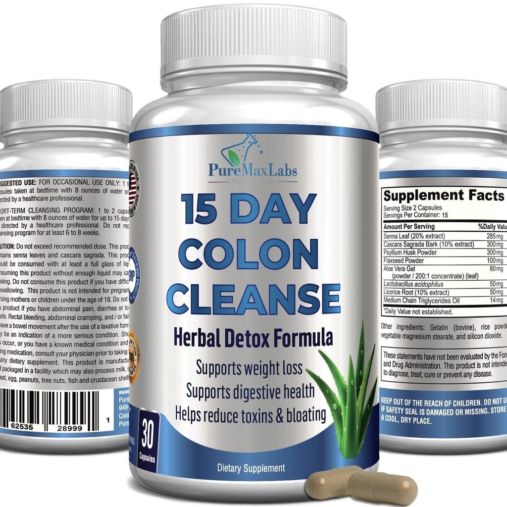 YUMMYVITE 15 Day Colon Cleanse și dezintoxicare, Herbal Detox Formula, Suportă pierderea in greutate, Constipație Relief - Boosts Energy. Toxine faciale, curatator de colon natural pentru barbati si femei - 30 capsule