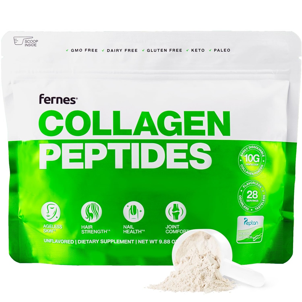 Hidrolized Colagen Peptides Supliment pentru femei si barbati - comun, par, suport piele si unghii - Grass Fed Tip I & III - Keto, Paleo - 28 Serviri, 9.88 oz, pulbere nearomatizate