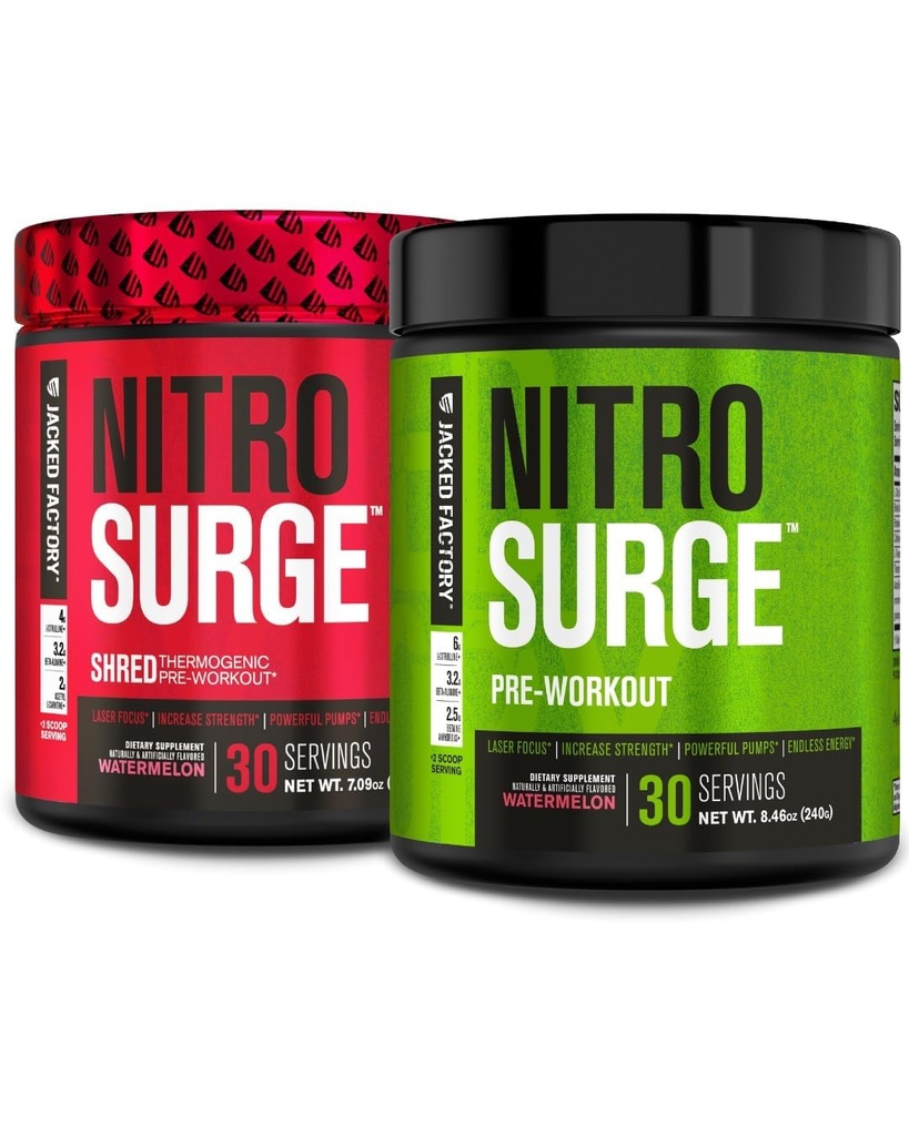 Fabrica Jacked Nitrosurge Shred termogenic Pre-workout în pepene verde și pepene verde Nitrosurge Pre-workout pentru bărbați și femei