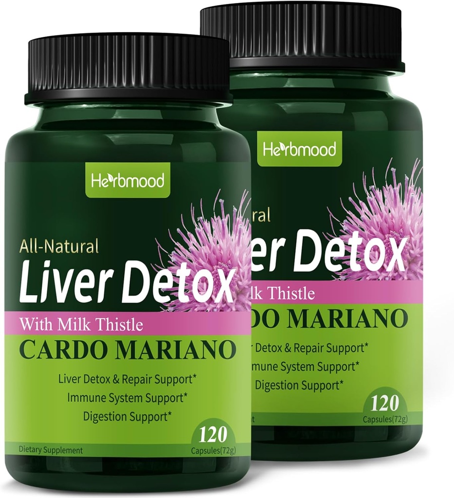 Herdmood Silymarin Milk Thistle Capsule de dezintoxicare pentru ficat gras, Alcachofa y Cardo Mariano con Silimarina para el Higado Graso, Ficat Cleanse Detox & Reparație Formula w/Artichoke Extract. 240Număr
