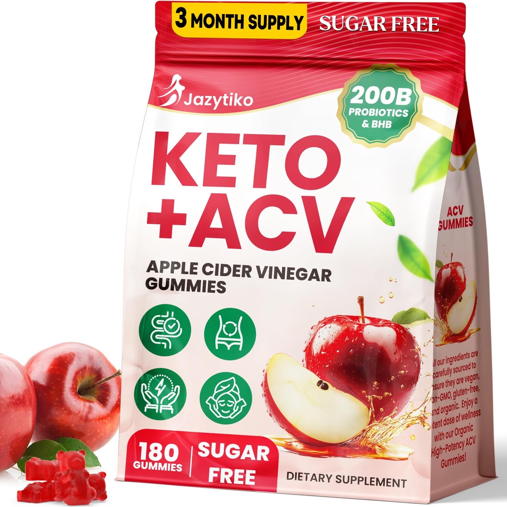 Apple Cider Otegar Gummies, Advanced ACV Gummy with Probiotics, BHB, B12 and Keto Support - Keto Acv Gummies for Detox, Metabolism, Digestion, Gut & Immune Health - Sugar Free, Vegan, 180 Counts