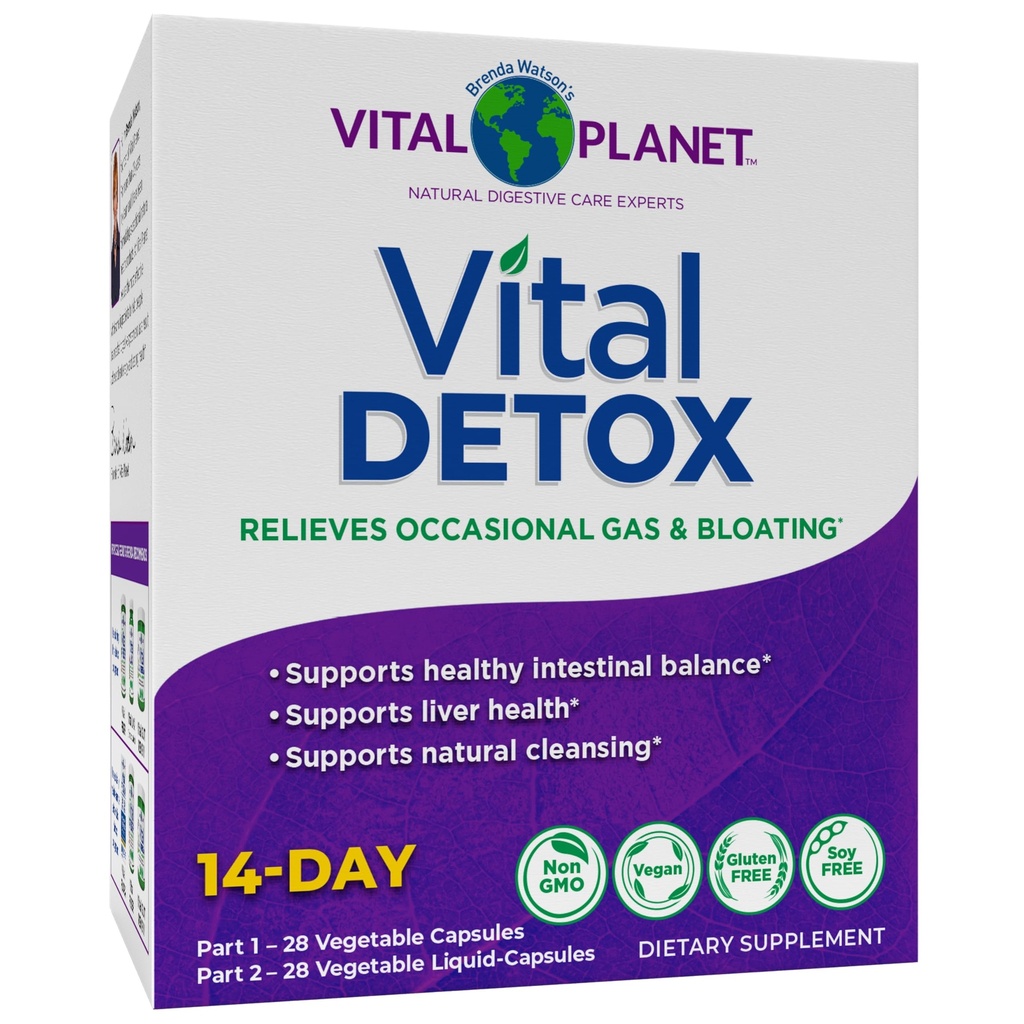 Planeta Vitala - Detoxifiere vitala cu Mulk Thistle, Querbetin, Alpha Acid Lipoic, Choline, si Herbs, pentru gaz ocazional si balonare, suporta echilibru intestinal sanatos, 2-Parte 14 zile Kit, 56 capsule