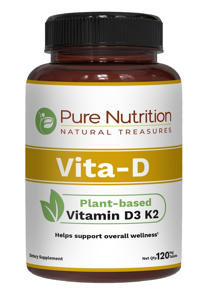 Nutriție pură Vita D3 K2 - Pe bază de plante Vitamina D3 K2 Supliment 