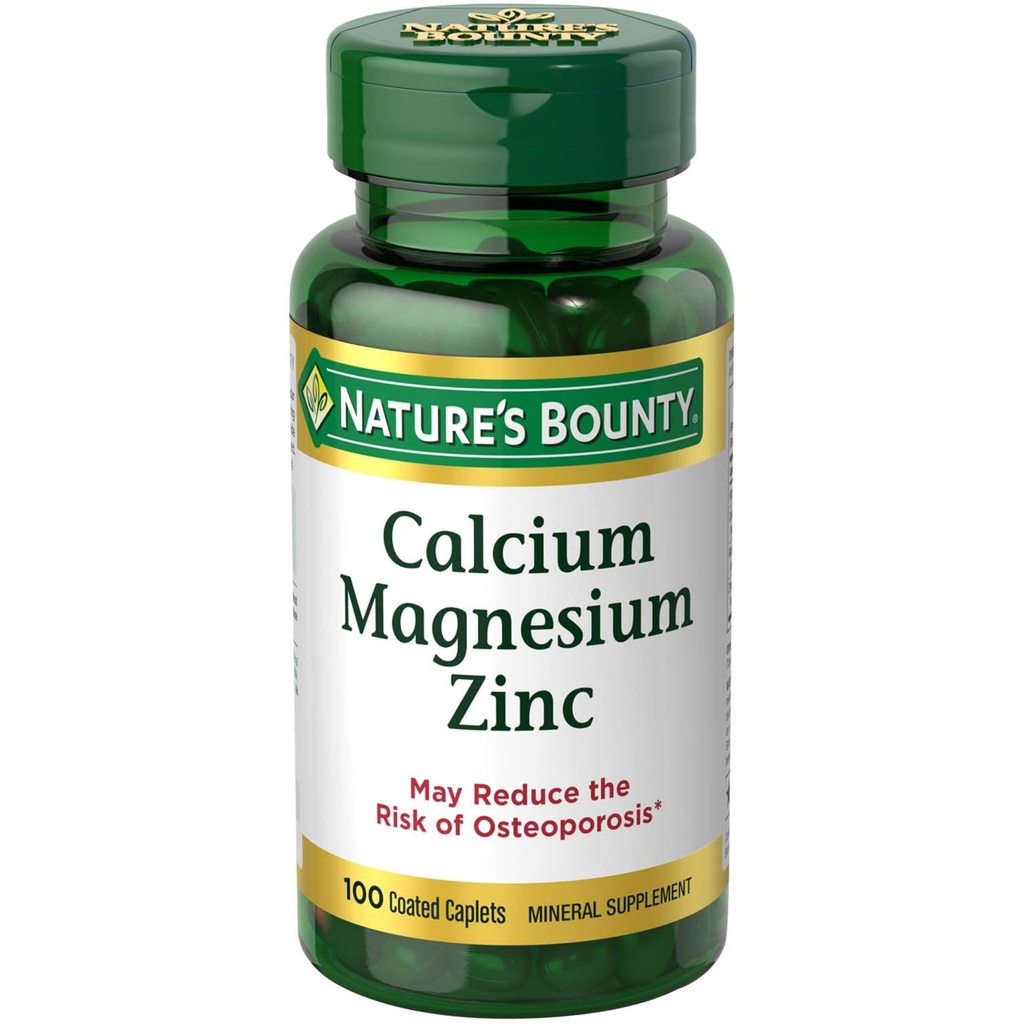 Natura's Bounty Calciu Magneziu & Zinc Caplete, Imune & Bone Health, Daily Supplement, 1000mg Calciu, 400mg Magneziu, 600 UI Vitamina D, Gluten gratuit, 100 Caplete