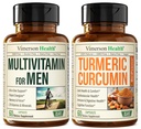 Vimerson Health Men's Multivitamine + Curcumin Turmeric cu Black Pepper Extract Bundle. Suport comun şi imun, ajutor disconfortabil, proprietăţi antioxidante pentru el
