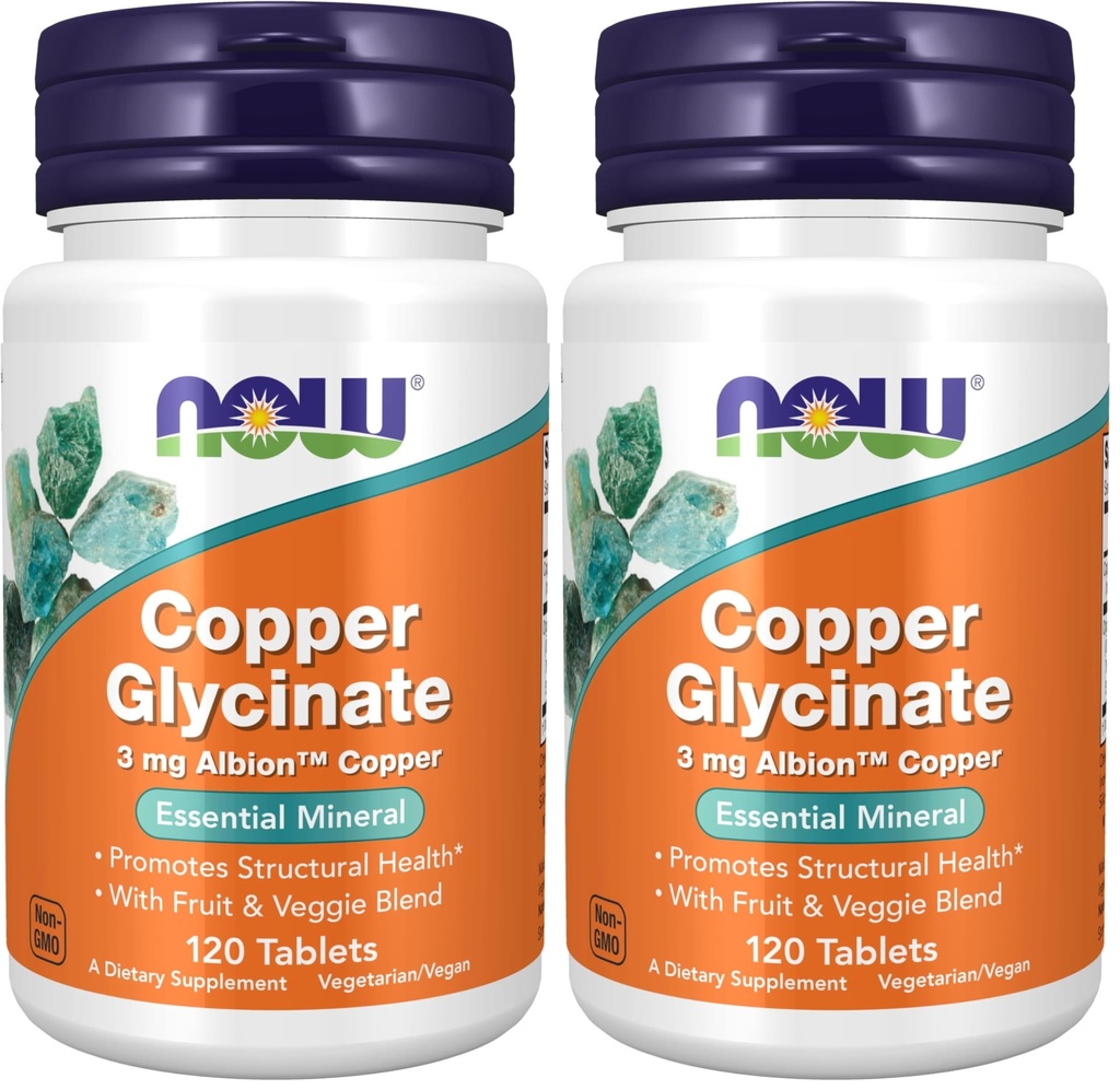 Acum Suplimente, Glicinat de cupru cu 3mg Albion cupru, Promoveaza sanatatea structurala*, 120 comprimate, Lumina gri, Tan (Pachet de 2)