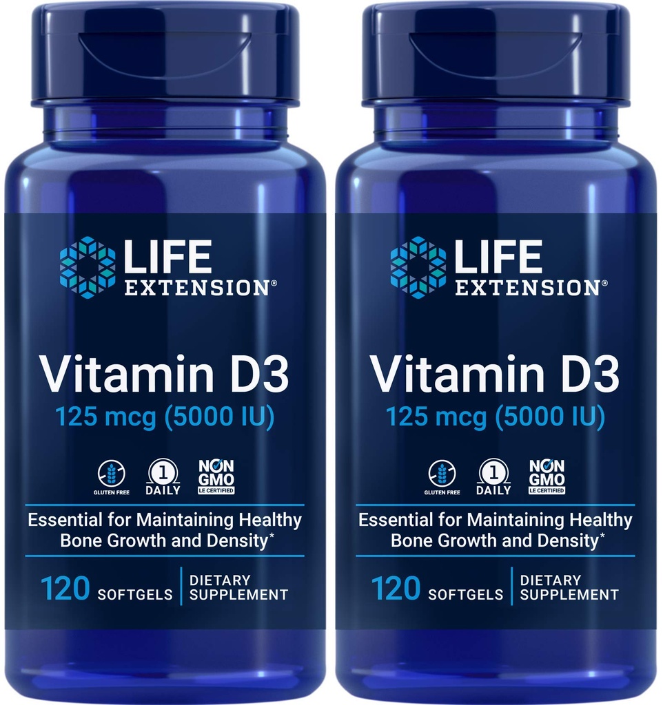 Extensie de viaţă Vitamina D3 5000 UI, 120 Softgels (Pachet de 2)