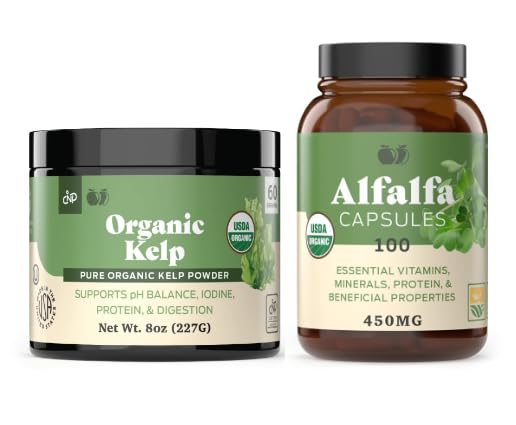 Pulbere organică Kelp 8 oz & Pure Alfalfa Leaf 100 capsule Bundle