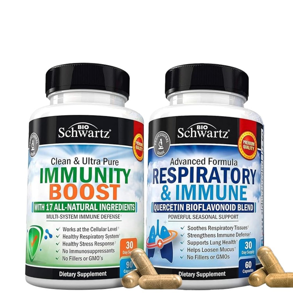 BioSchwartz Respiratory & Immune Lung Supplement with Quercetin (1 lună de aprovizionare) Plus 17 in 1 Immune Supplement Supplement with Antioxidants (1 lună de aprovizionare)
