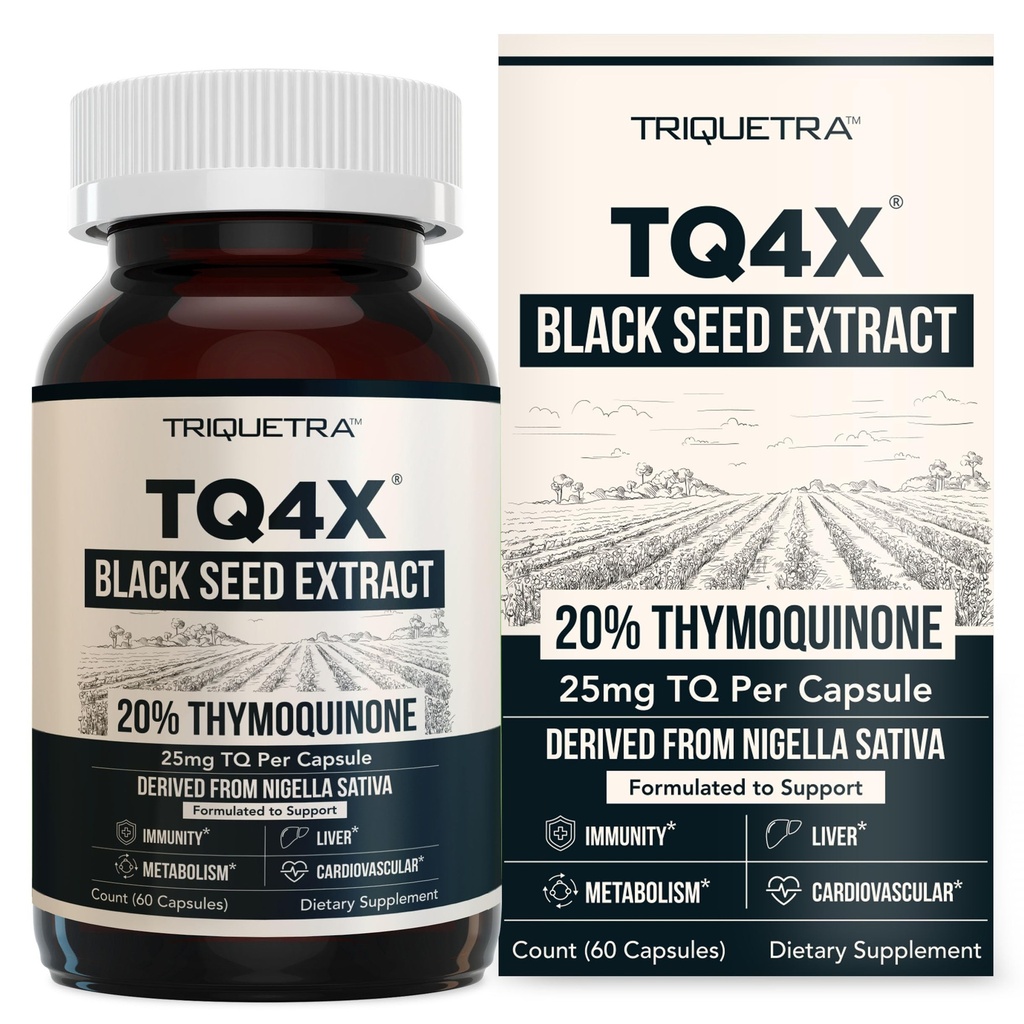 20% Capsule de extract de ulei de semințe negru de Thymochinonă - TQ-Advanced 4X®: Concentrația de timochinonă potentă disponibilă - 60:1 Concentrat de la Nigella Sativa, formă brută, Vegan, Sticla de sticlă (60 capsule)