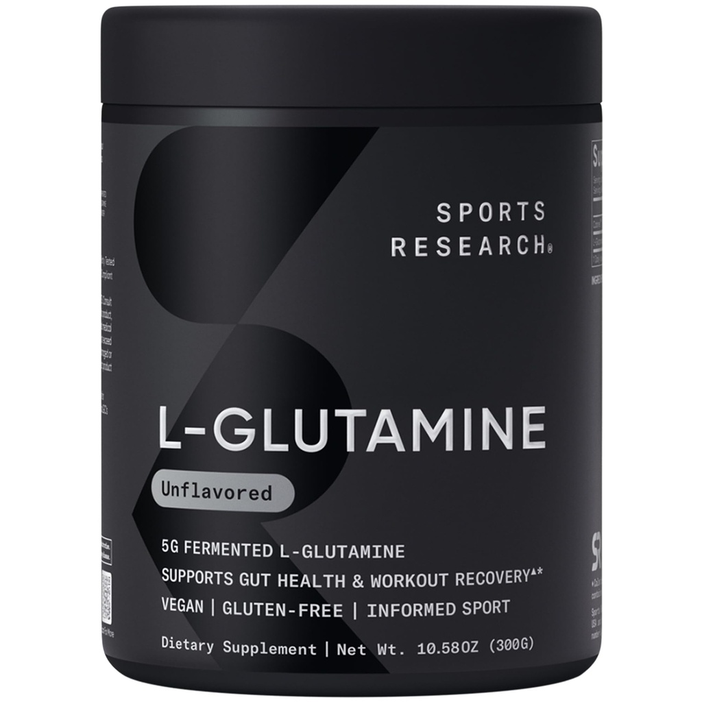 Sports Research® L-Glutamine - Recovery de antrenament, Immune Health & Gut Health Support - 5 G Per Serving - 10.58 Oz