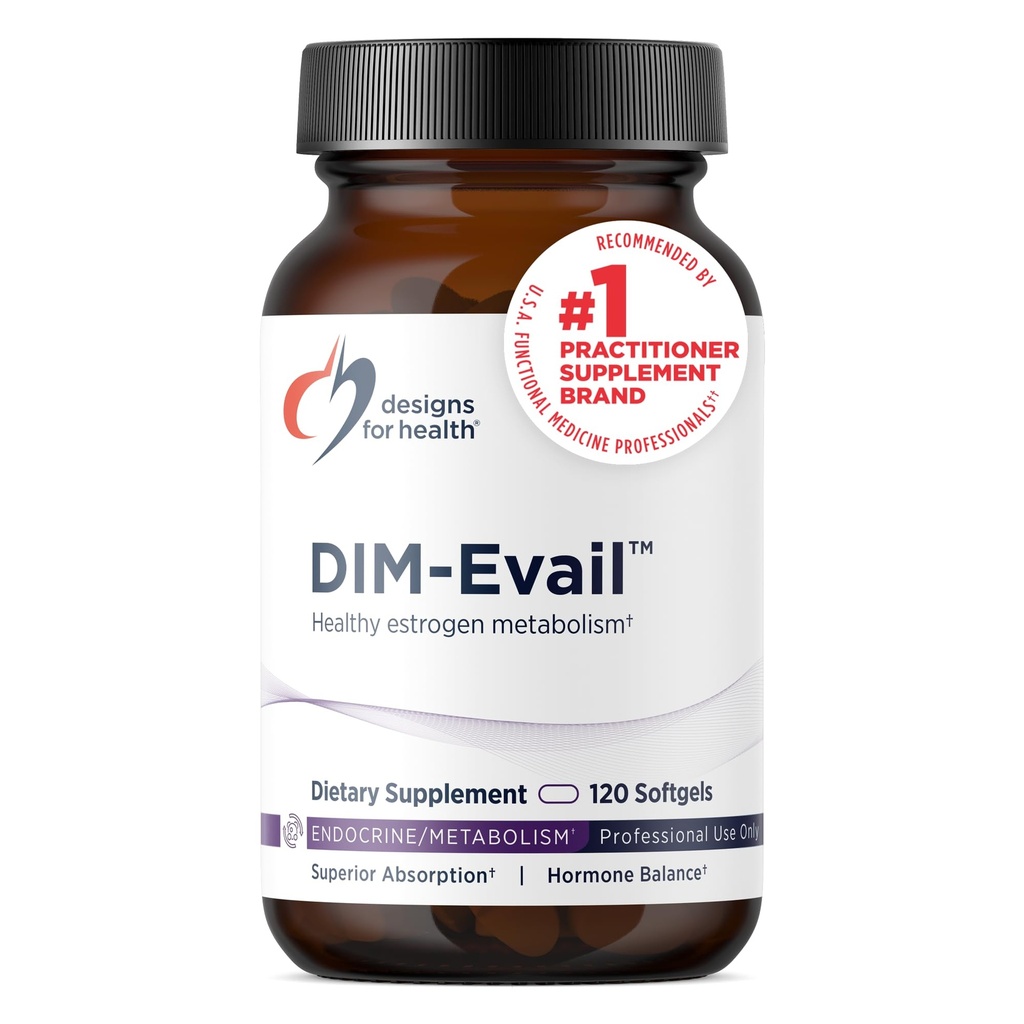 Design-uri pentru sănătate DIM-Evail - 100 mg Diindolilmetan supliment îmbunătățit de absorbție - Suporturi sănătoase estrogen metabolice și de sănătate pentru femei - non-GMO & Soy-Free (120 Softgels)