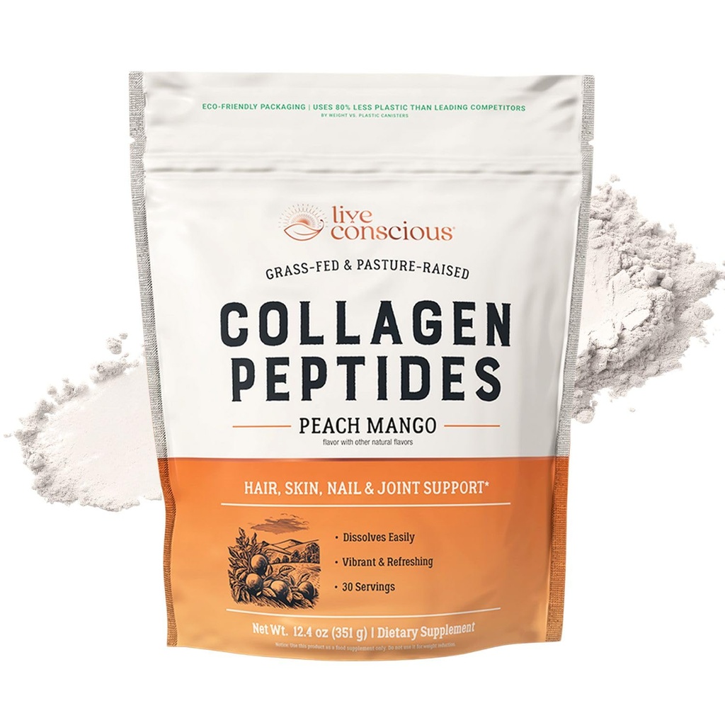 Live conştient Colagen Peptides pulbere - Peach Mango aroma Colagen pulbere - păr, piele, unghie, & suport comun - Tip I & III Colagen Fed-Fed Suplimente pentru femei şi bărbaţi - 30 Serviri - 13oz