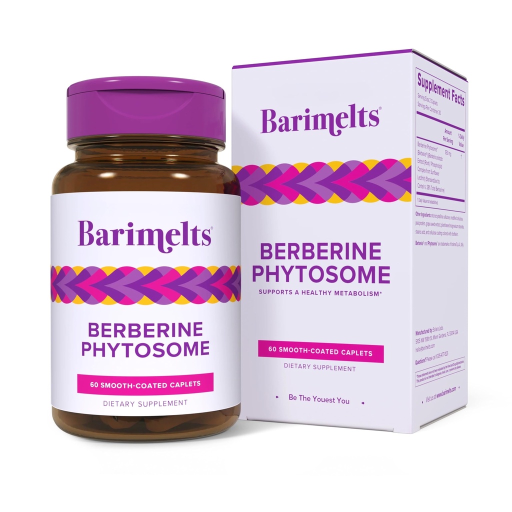 Barimelts Berberine Fitozom 550 mg pentru utilizatorii de PGL-1 și pacienții bariatrici - Suport metabolic - 60 Caplete cu acoperire netedă (1- Aprovizionare lunară)