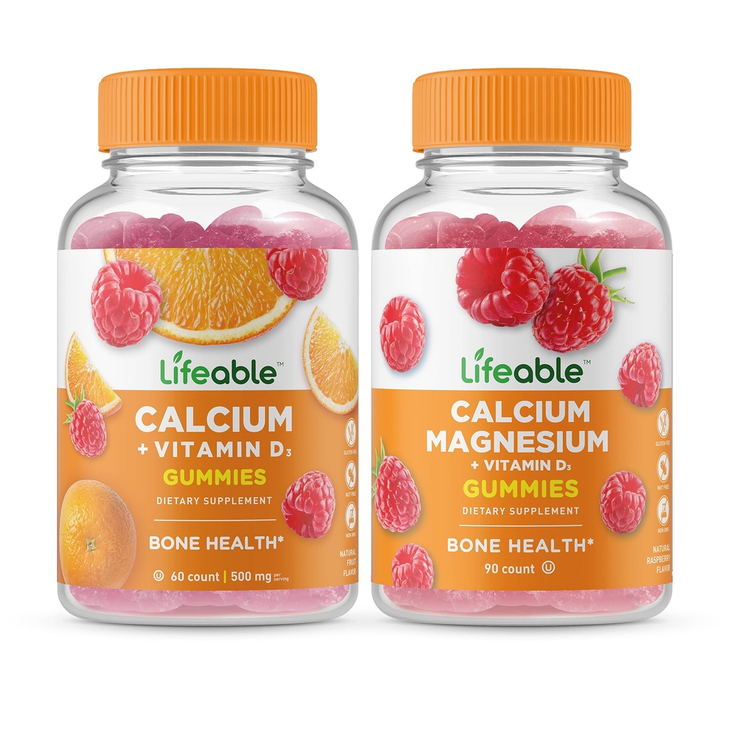 Calciu de viață cu vitamina D + magneziu de calciu, gume Bundle - mare Tasting, Supliment de vitamine, gluten gratuit, OMG-uri gratuit, masticabil