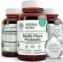 Natural Nutra Ultimate Flora Probiotic pentru femei și bărbați, ajută la îmbunătățirea digestia, contribuie la sănătatea generală, promovează sistemul imunitar, Multi-Strângere cu Lactobacillus, Acidophilus, 60 Capsule