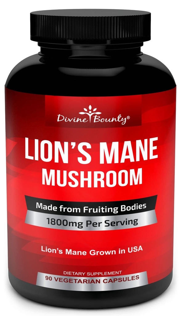 Leii Organic Mane capsule de ciuperci - 1800mg cel mai puternic supliment de coama Lion Mushroom - non-GMO Lions pudra extract de coama - Nootropic creier - Brain & Immune suport - 90 Vegetarian Caps