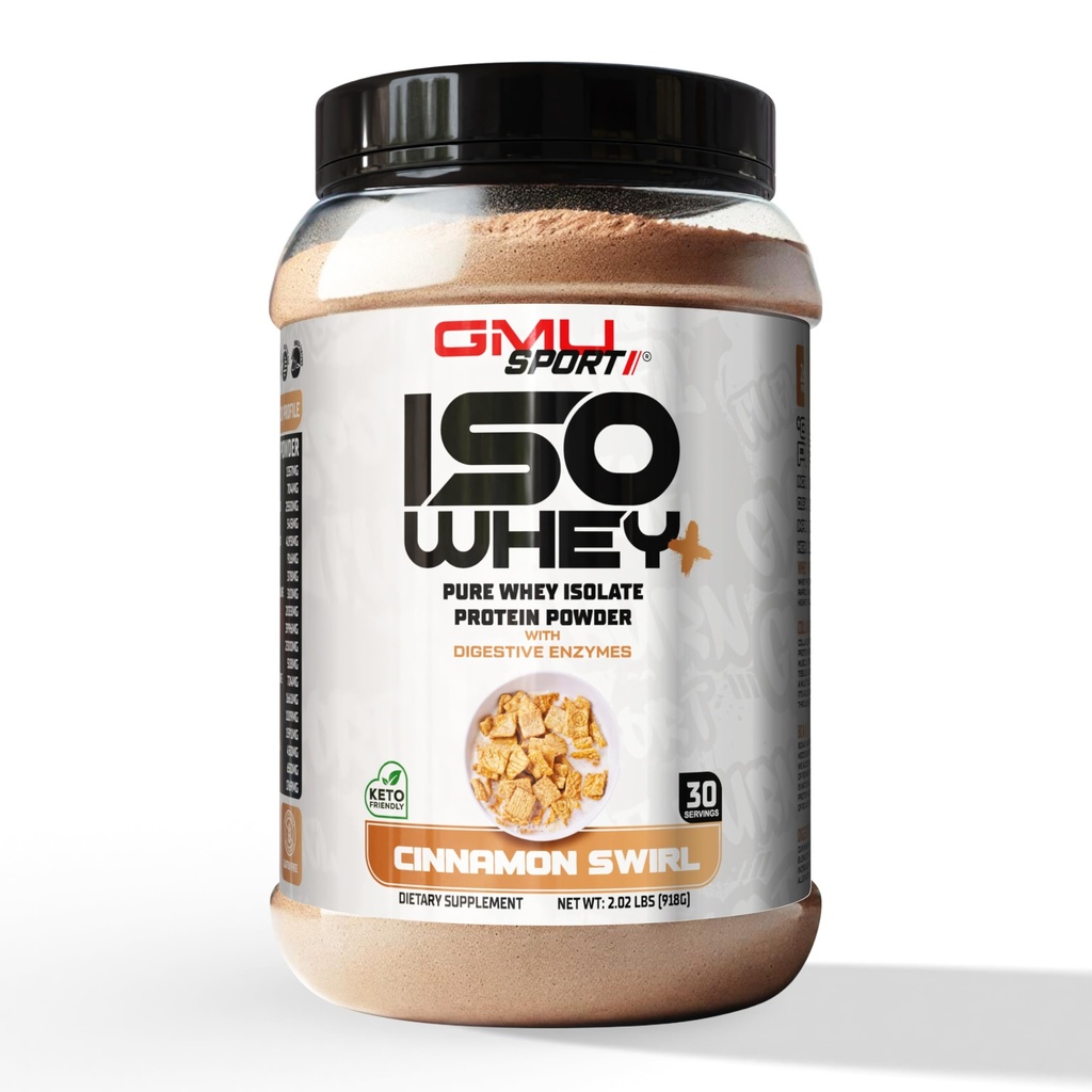 GMU SPORT - 100% Whey Proteine Izolate Pulbere - 2 LB Whey Izolate Proteine Pulbere cu Colagen Peptide, Enzime digestive & BCAAs - Pulbere de proteine cu 30 Serviri - Scorțișoară Swirl