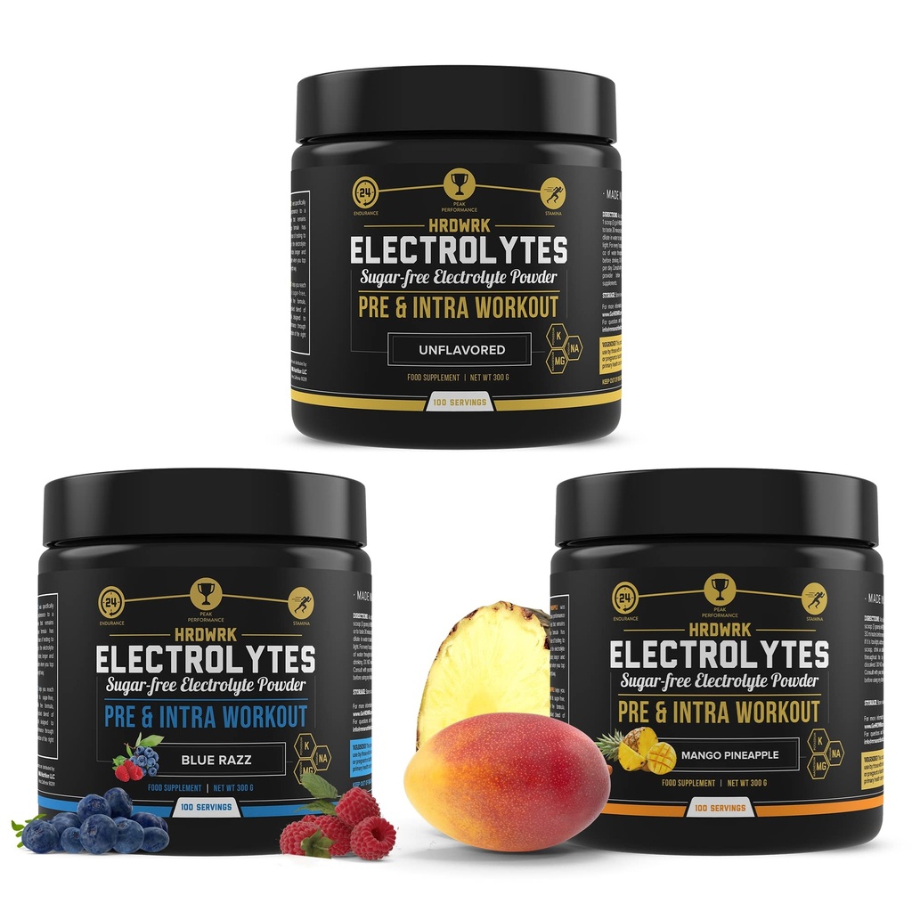 MMA Nutritie HRDWRK - 100 Serviri Keto Electroliti Pulbere Hidratare Zahăr - Electrolit Pulbere pentru a stimula rezistenta si reduce oboseala cu Electroliti Suplimentul Set de 3