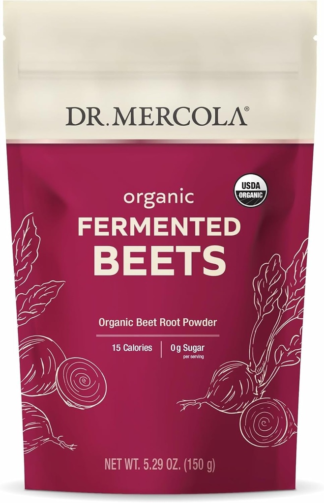 Dr. Mercola Organic Fermented Beet Powder - Root Root Powder pentru a sprijini Circulația, Focus & Energy - Non-GMO, Soy-Free & Gluten-Free - 30 Servings