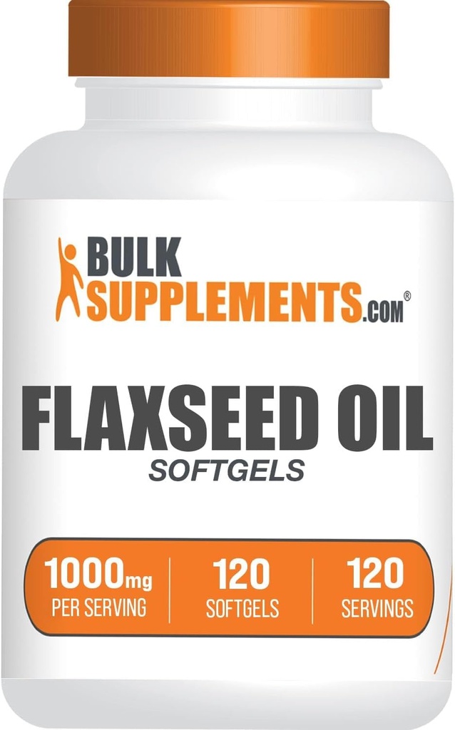BulkSupplements.com Seed Oil Softgels - Flaxseed Supplement, Flaxseed Oil 1000mg Softgels - Herbal Supplement, Gluten Free, 1 Softgel per Serving, 120 Count (Pachet de 1)