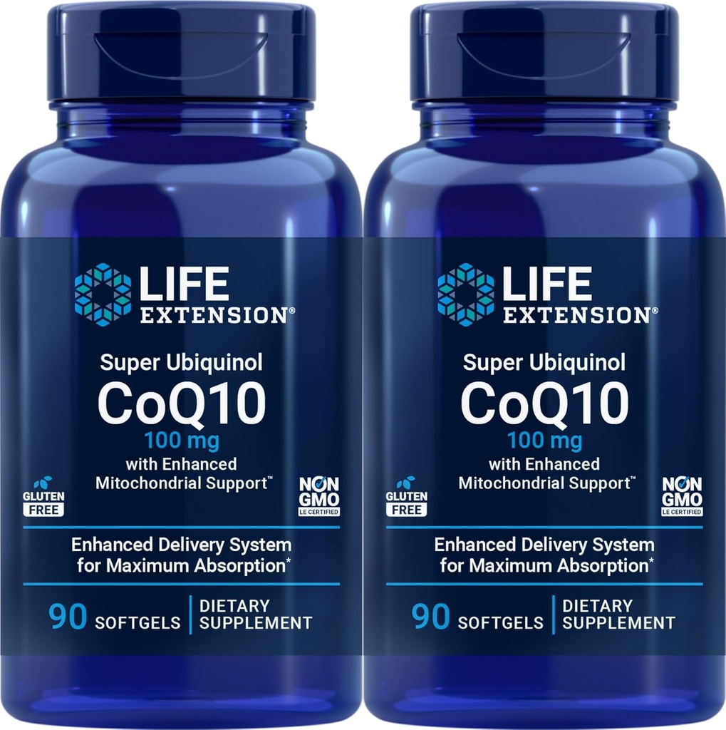 Extensie de viaţă COQ10 Super Ubichinol 100 mg 90 Număr (Pachet de 2) cu susţinere mitocondrială îmbunătăţită
