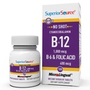 Sursă superioară nr. de vitamina B-12 Cyanocobalamină 1000 mcg, B-6, Acid folic 400 mcg - Suport Brain & Heart Health - SIDA Niveluri de energie naturală - 100 comprimate sublinguale de dissolvire