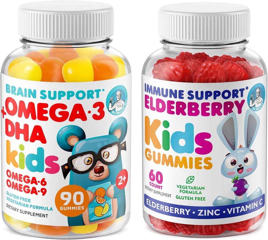 DR. MORITZ Cardio & Immune Boost Duo - Copii Omega 3 Gumies (90 Count) cu gume de soc pentru copii (60 Count)